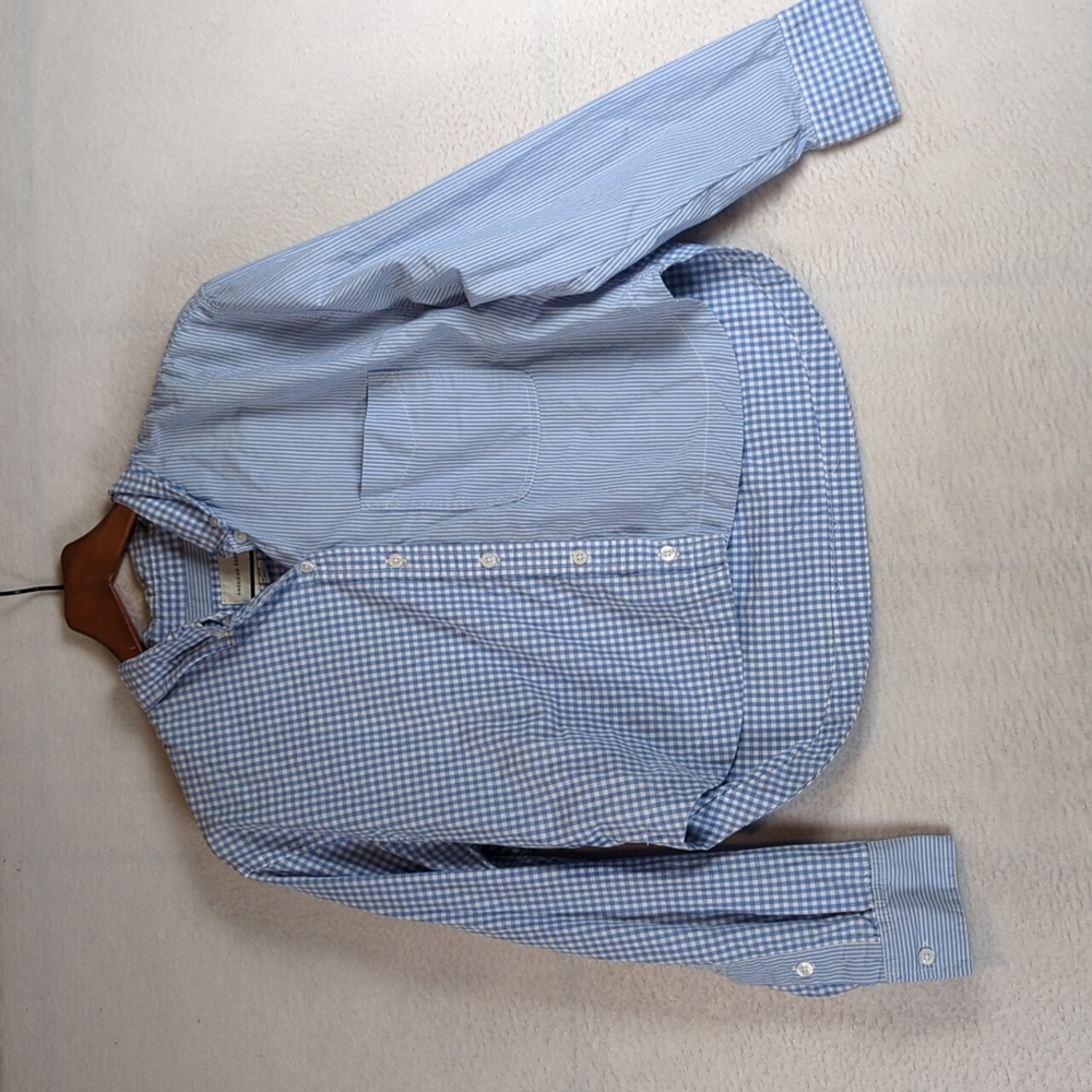 American Eagle Womens Striped Blue Gingham Button Down Oversized Shirt Size S